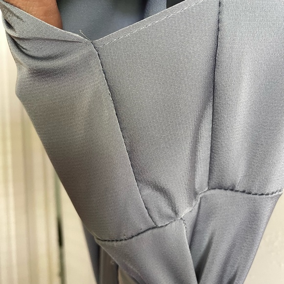 Azazie Nico Dusty Blue A-Line Satin Bridesmaid Wrap Dress Size A8 - Picture 8 of 9